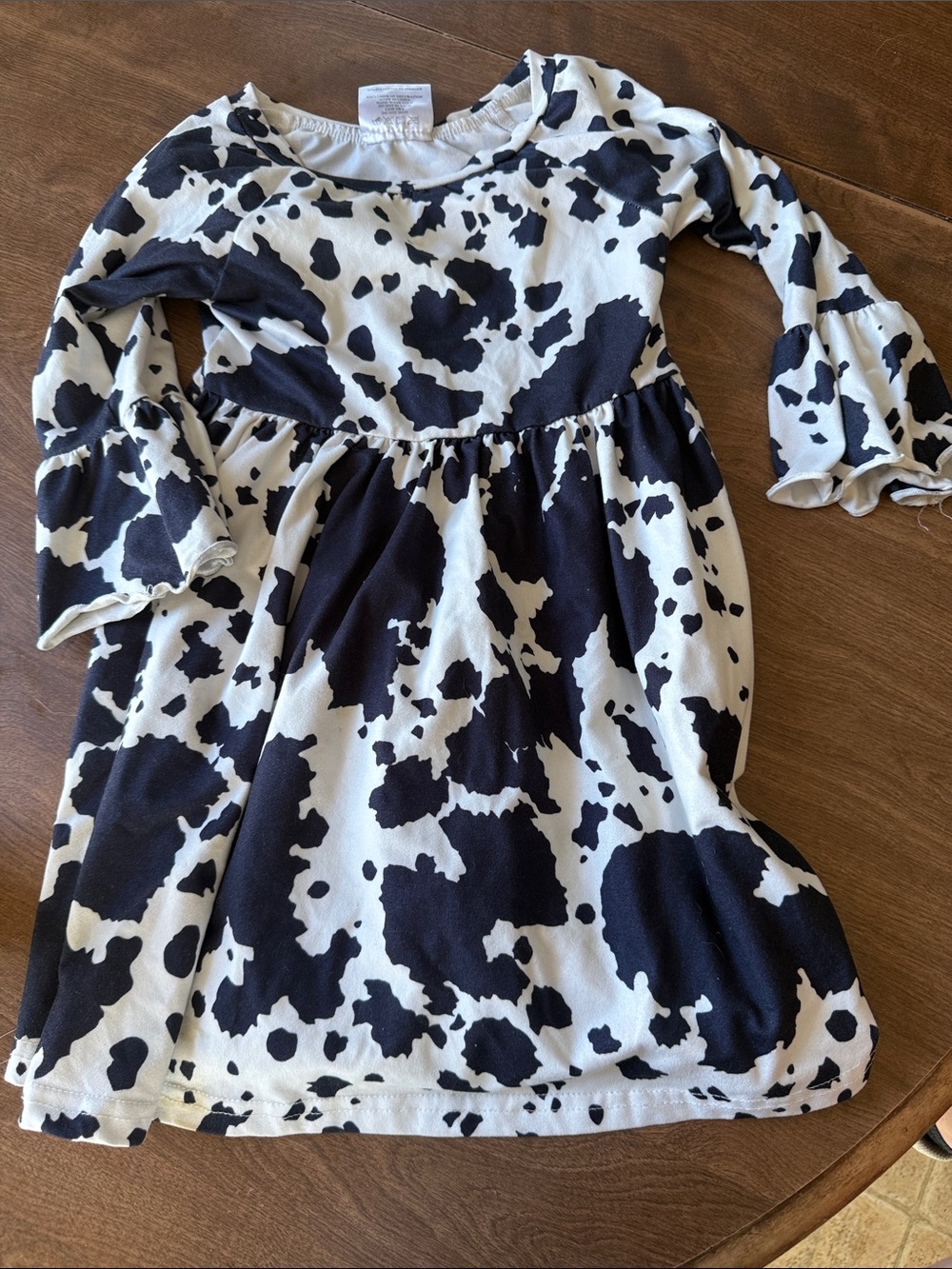 Girls Navy & White Cow Print Long Sleeve Dress